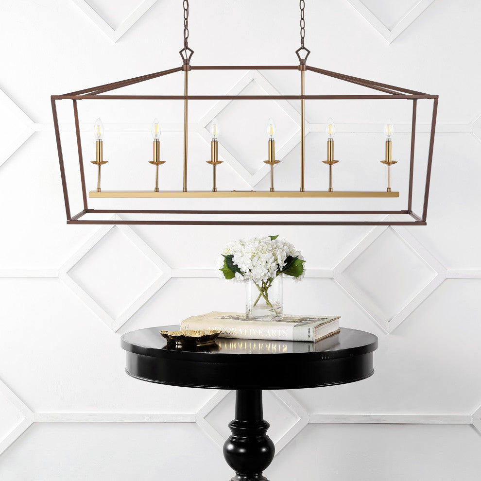 Pagoda Lantern Metal LED Pendant, Oil Rubbed Bronze/Gold, Width: 49"