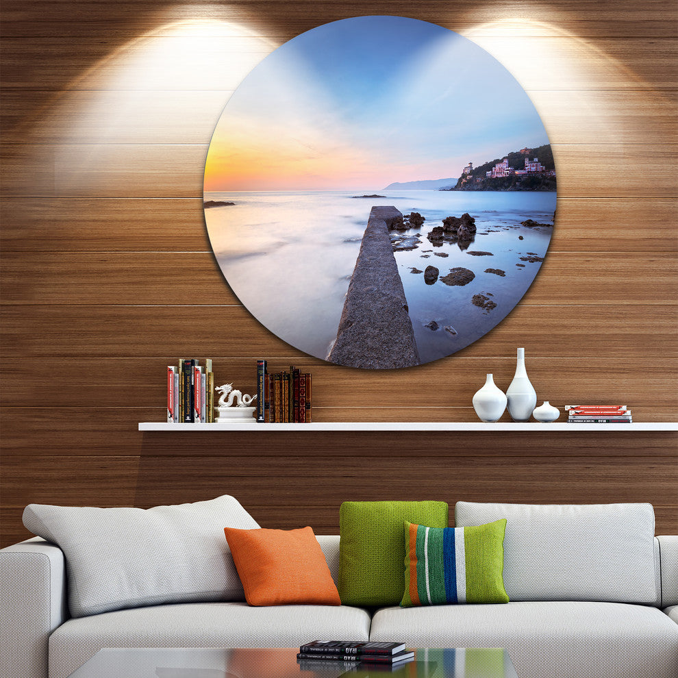 Castiglioncello Bay Concrete Pier, Seascape Photo Round Wall Art, 38"