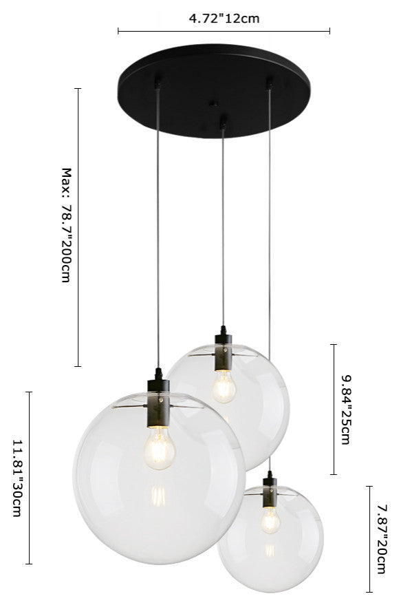 Modern Clear Glass Globe Pendant Light, 3 Light