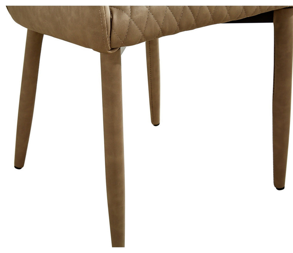 Benzara BM288160 16" Modern Dining Chair, Beige Vegan Faux Leather, Metal Legs