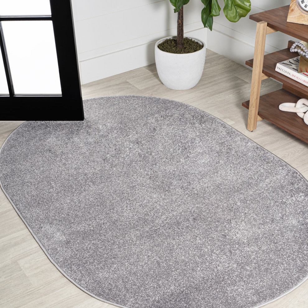 Haze Solid Low-Pile Runner Rug, Gray, 3 X 5 Oval