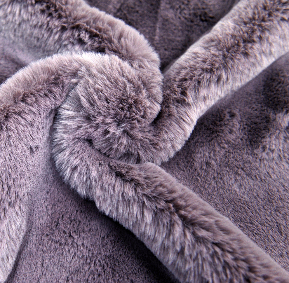 Heavy Faux Fur Throw Pillow Covers 2pcs Set, Elderberry, 20''x20''