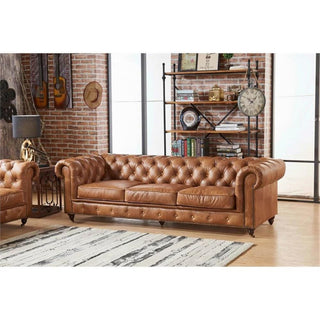 Crafters and Weavers Craftsman Mission 95" Leather Sofa in Light Chestnut