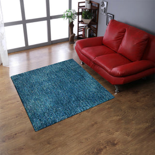 HAND TUFTED SHAG POLYESTER ECO-FRIENDLY AREA RUGS- Turquoise&White Color, Solid