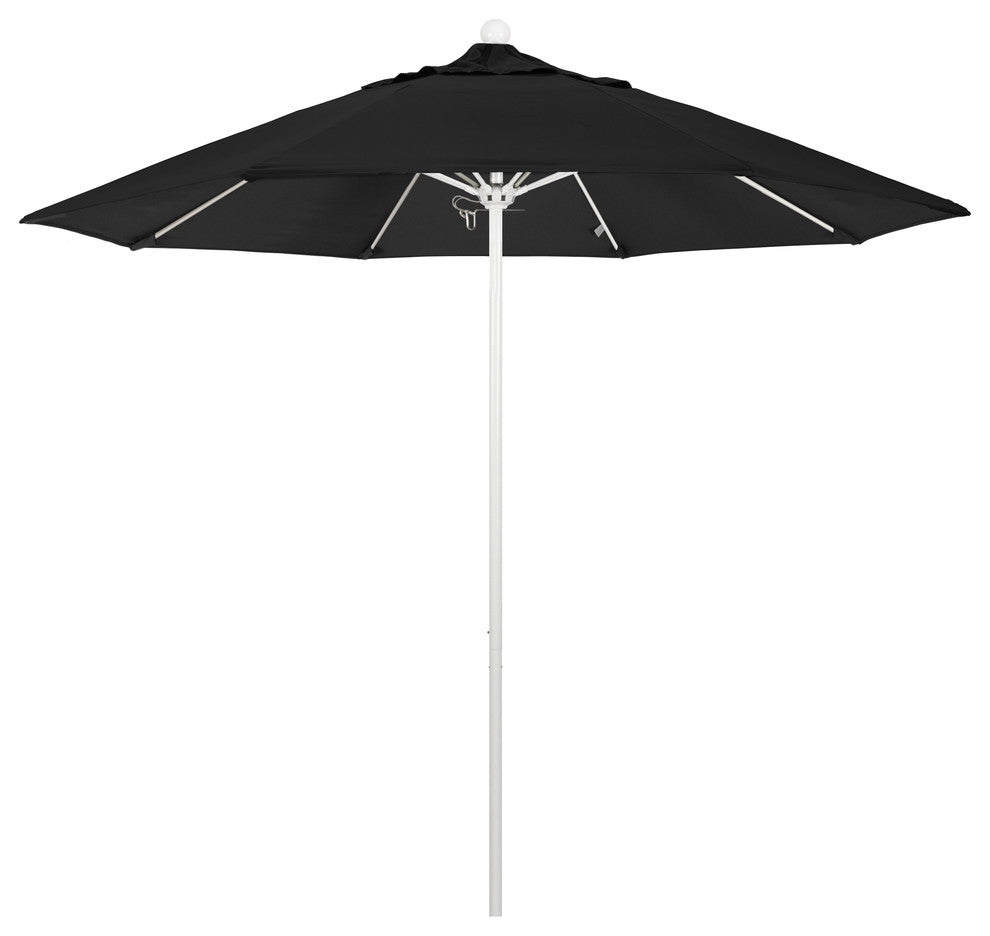 9' Matted White Push Lift Fiberglass Rib Aluminum Umbrella, Pacifica, Black