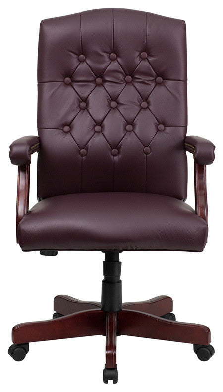 Flash Furniture Martha Washington Leather Swivel Office Chair in Burgundy