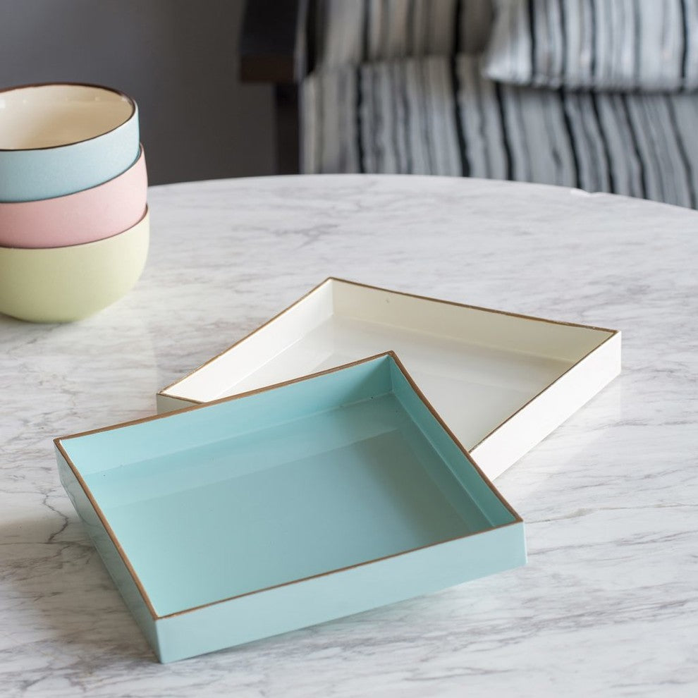 Benzara BM145836 Alluring Mimosa Square Tray, Powder Blue
