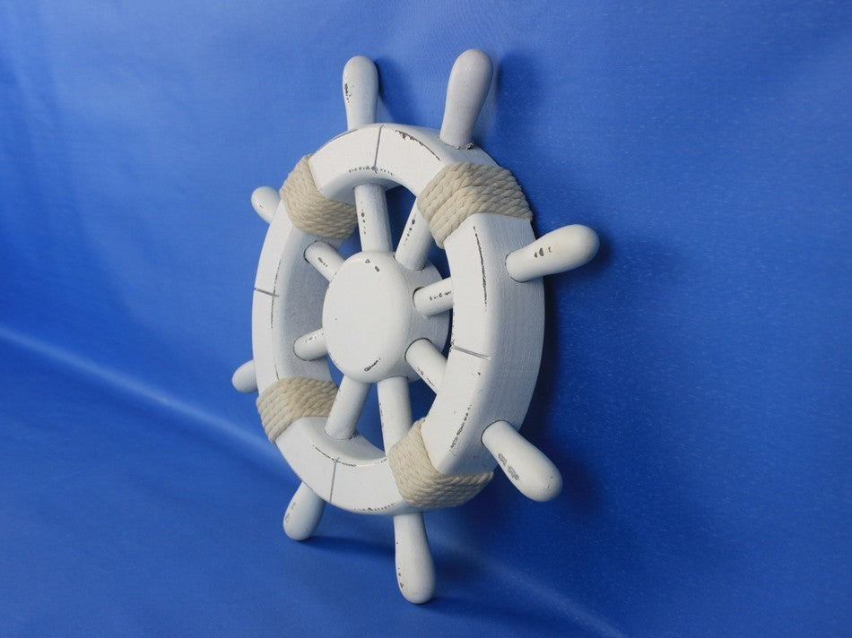 Rustic White Ship Wheel 12'', Beach Decor, Small Colorful Ship Wheel
