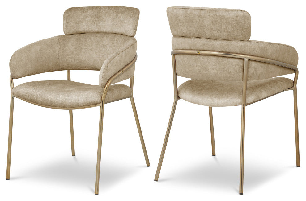 Yara Upholstered Dining Chair (Set of 2), Beige, Velvet