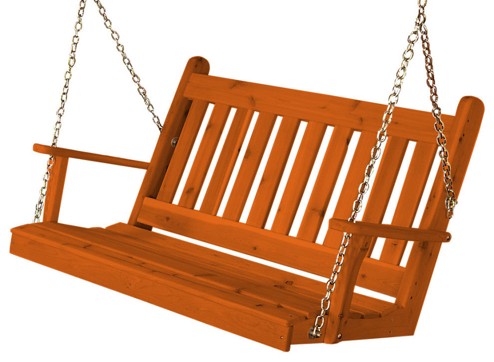 Cedar Traditional English Porch Swing, Redwood Stain, 4 Foot
