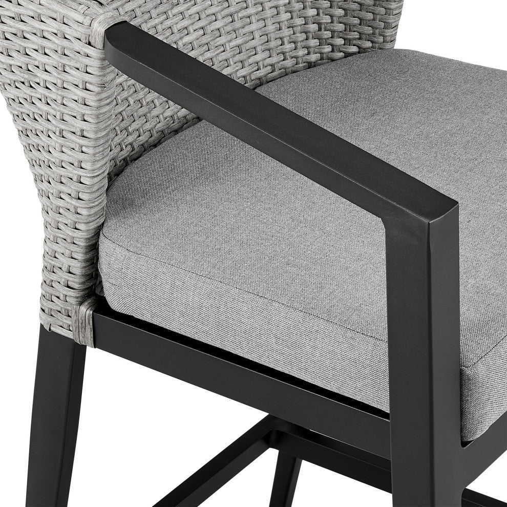 Aileen Outdoor Patio 5-Piece Bar Table Set, Aluminum With Gray Cushions