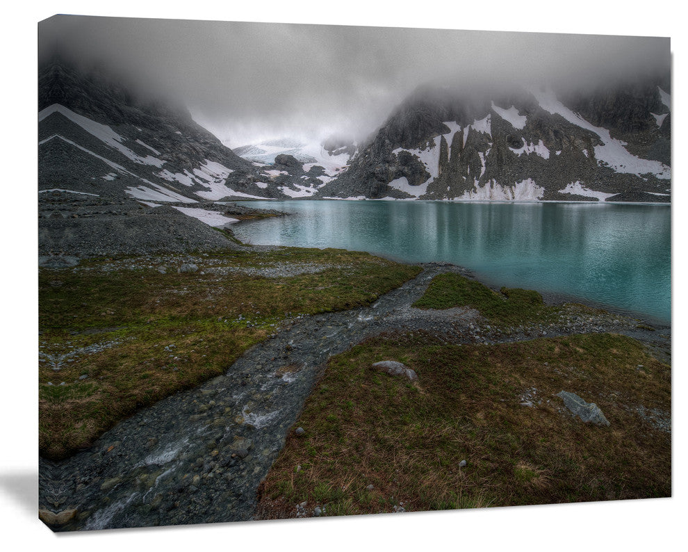 Turquoise Mountain Lake with Clouds, Landscape Canvas Art Print, 60"x28"