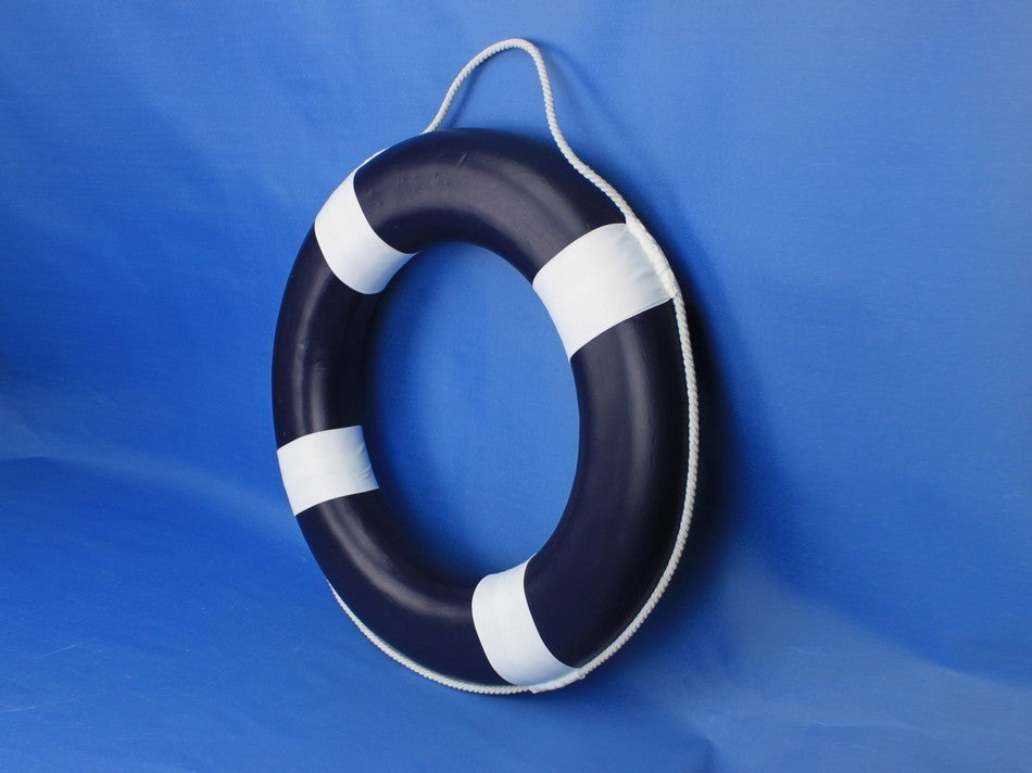 Lifering Life Preserver Decoration Nautical Bathroom Decor, White, 20", Dark Blu