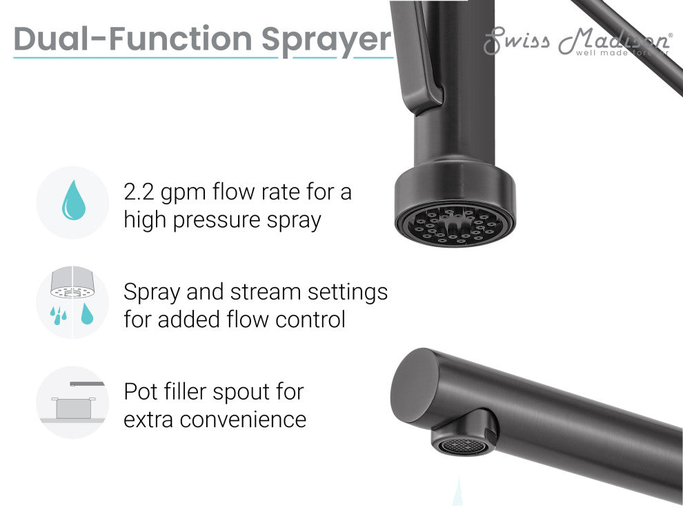 Nouvet Single Handle, Pull-Down Kitchen Faucet With Pot Filler, Gunmetal Grey