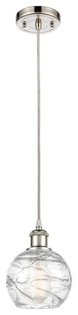 Small Deco Swirl 1-Light Mini Pendant, Polished Nickel, Clear