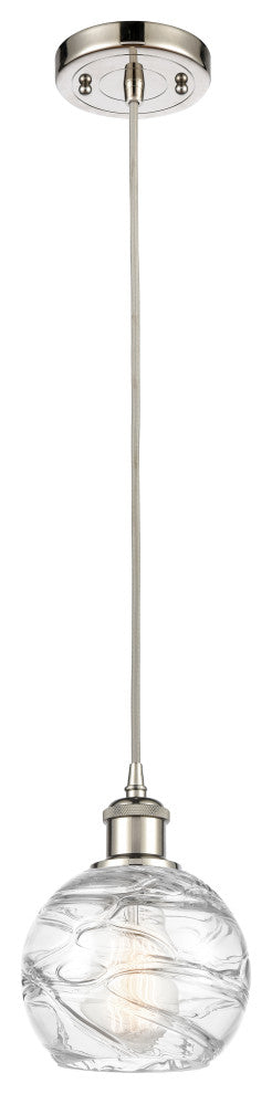 Small Deco Swirl 1-Light Mini Pendant, Polished Nickel, Clear