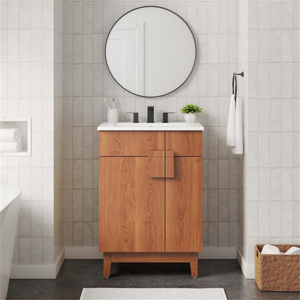 Modway Miles 24" Wood Bathroom Vanity Cabinet with Tapered Legs in Walnut