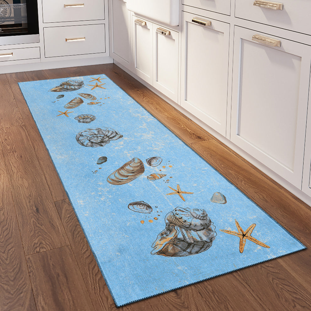Indoor/Outdoor Seabreeze SZ9 Denim Machine Washable 2'3" x 7'6" Runner Rug