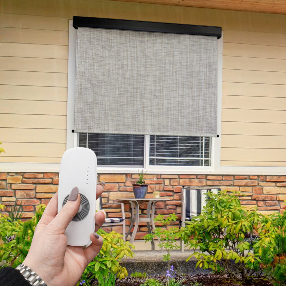 Outdoor Valanced Remote Control Operated Sunshade, Pearl Fabric, Titanium, 48x96