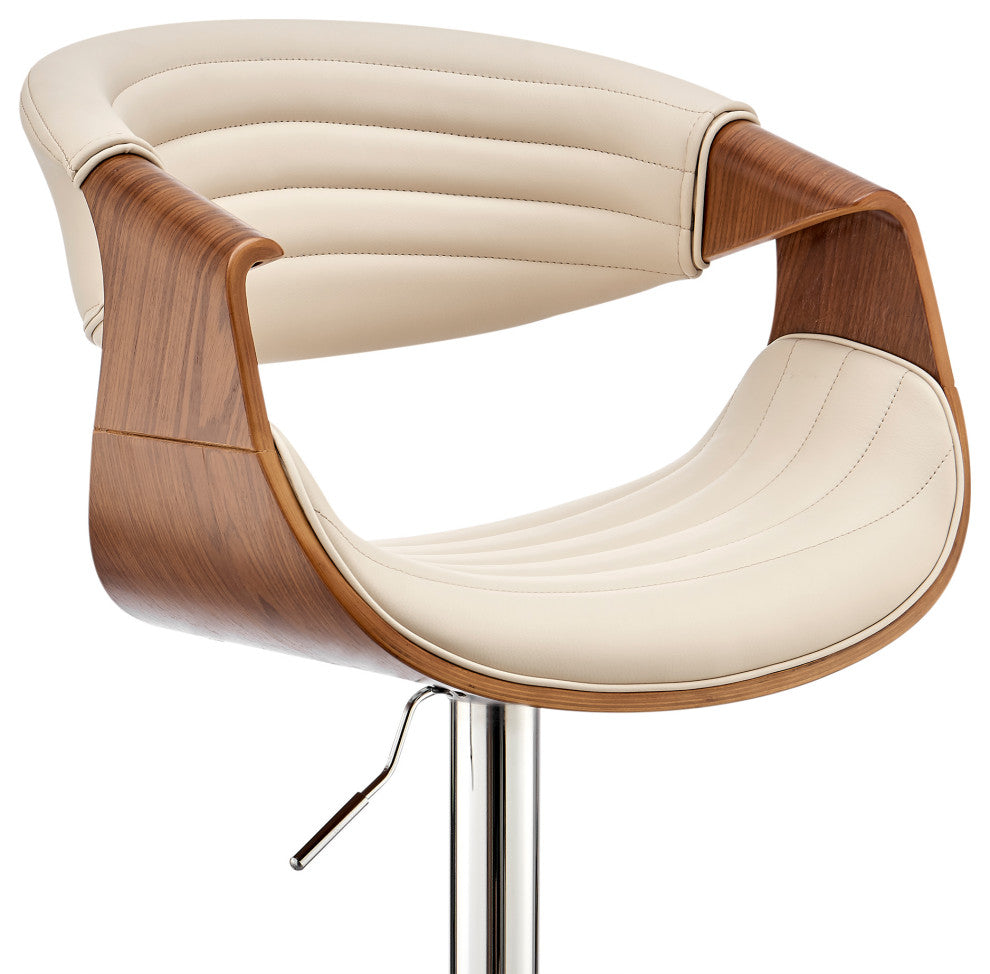 Gionni Adjustable Swivel Cream Faux Leather and Walnut Wood Bar Stool