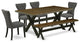 6-Piece Set, Dark Gotham Gray Seat Chairs, Bench and Top Wood Table