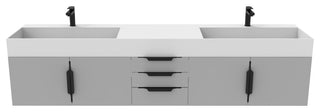 CastelloUSA Amazon 84" Wall Mounted Bathroom Vanity Set, Gray, White Top, Black Handles