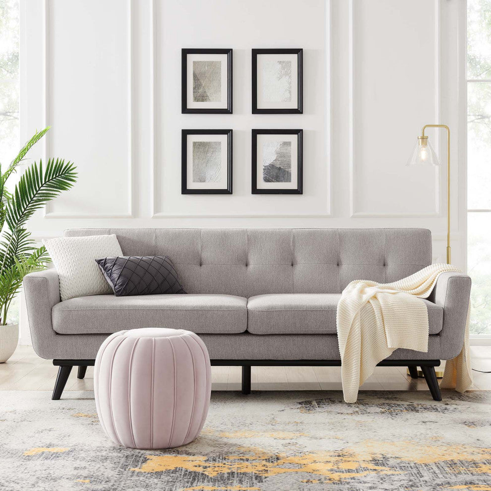 Sofa, Gray, Fabric, Modern, Mid Century Living Hotel Lounge Cafe Lobby