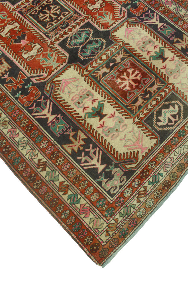 Semi-Antique Nedra Rust/Navy Runner, 4'10x9'10