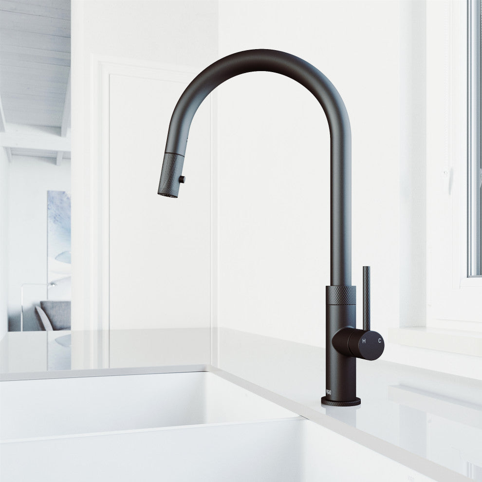 VIGO Bristol 19" H Single Handle Pull-Down Sprayer Kitchen Faucet, Matte Black, Without Extras