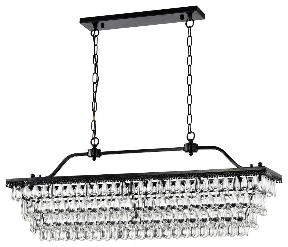 6-Light 40 in. Antique Black Rectangular Crystal Chandelier Dining Room Fixture