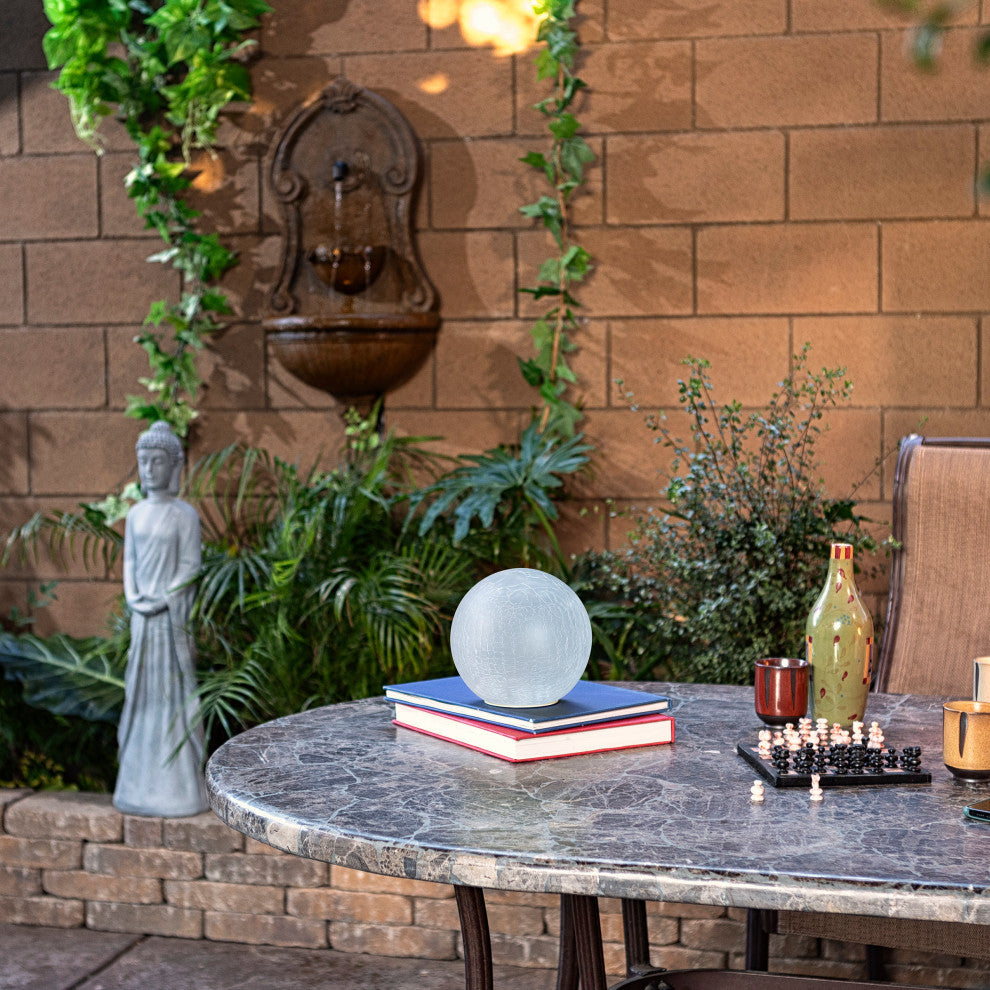 Cream Textured Glass Gazing Globe with LED Lights