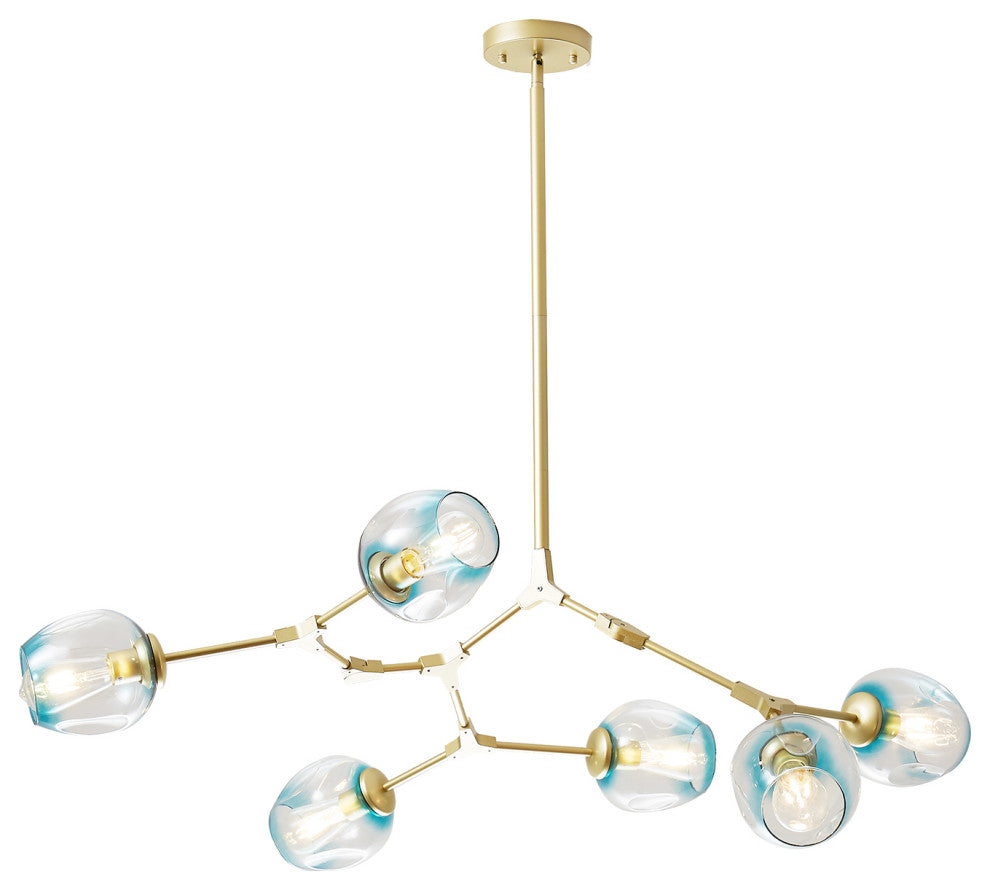 8-Light Adjustable Colorful Glass Shades Chandelier Pendant,Clear Glass Shades, Blue, 6light