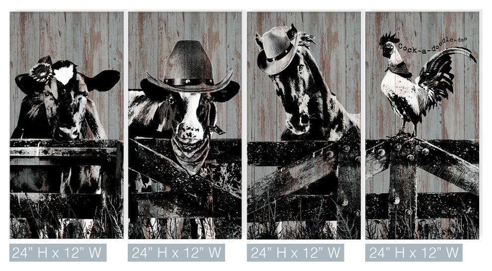 On the Fence'' Farmhouse Animal 4-Piece Wrapped Canvas Wall Art Set