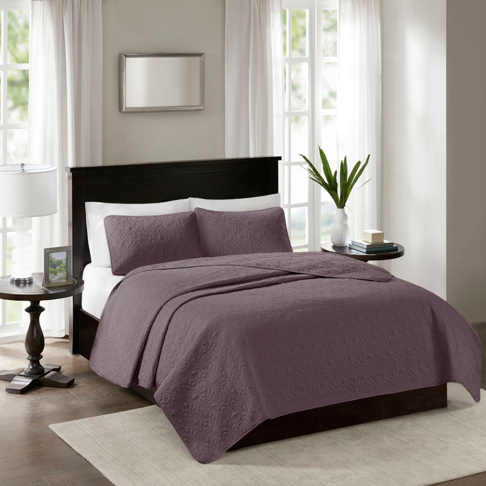 Madison Park Quebec Reversible Quilt Set, Purple
