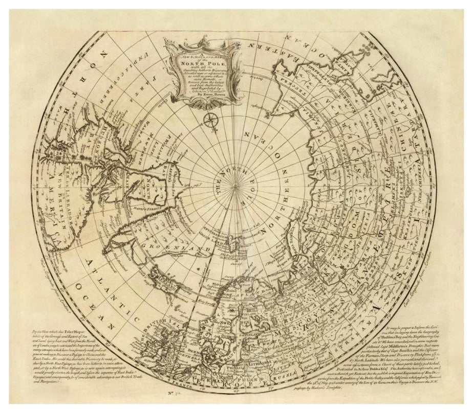 "North Pole, 1747" Digital Paper Print by Emanuel Bowen, 18"x16"