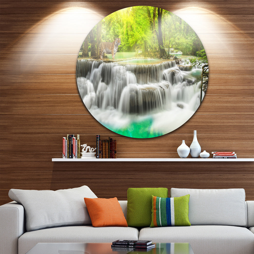 Erawan Waterfall In Kanchanaburi, Photography Round Wall Art, 11"