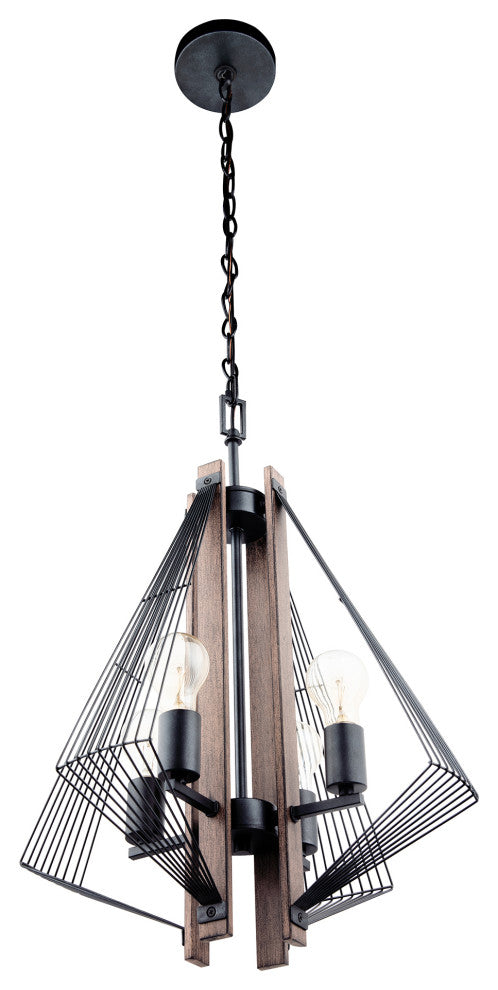 4 Light Black Wood Pendant