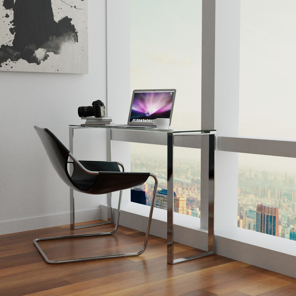 Remi Contemporary Glass Console Table with Chrome Finish