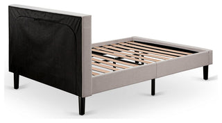 2-Pc Platform Full Size Bed Set, 1 Wood Bed Frame, Nightstand Mist Beige Fabric