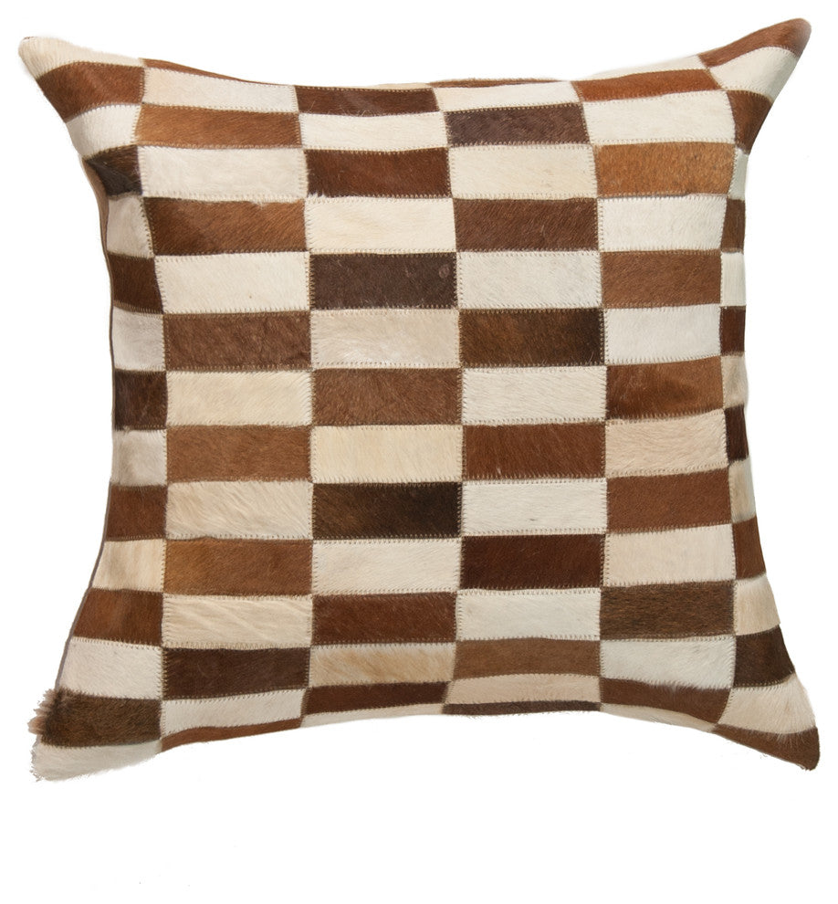 Torino Classic Linear Cowhide Pillow, Brown and White