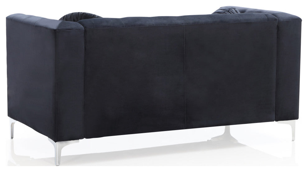 Pompano 62 in. Black Tufted Velvet 2-Seater Sofa With 2-Throw Pillow