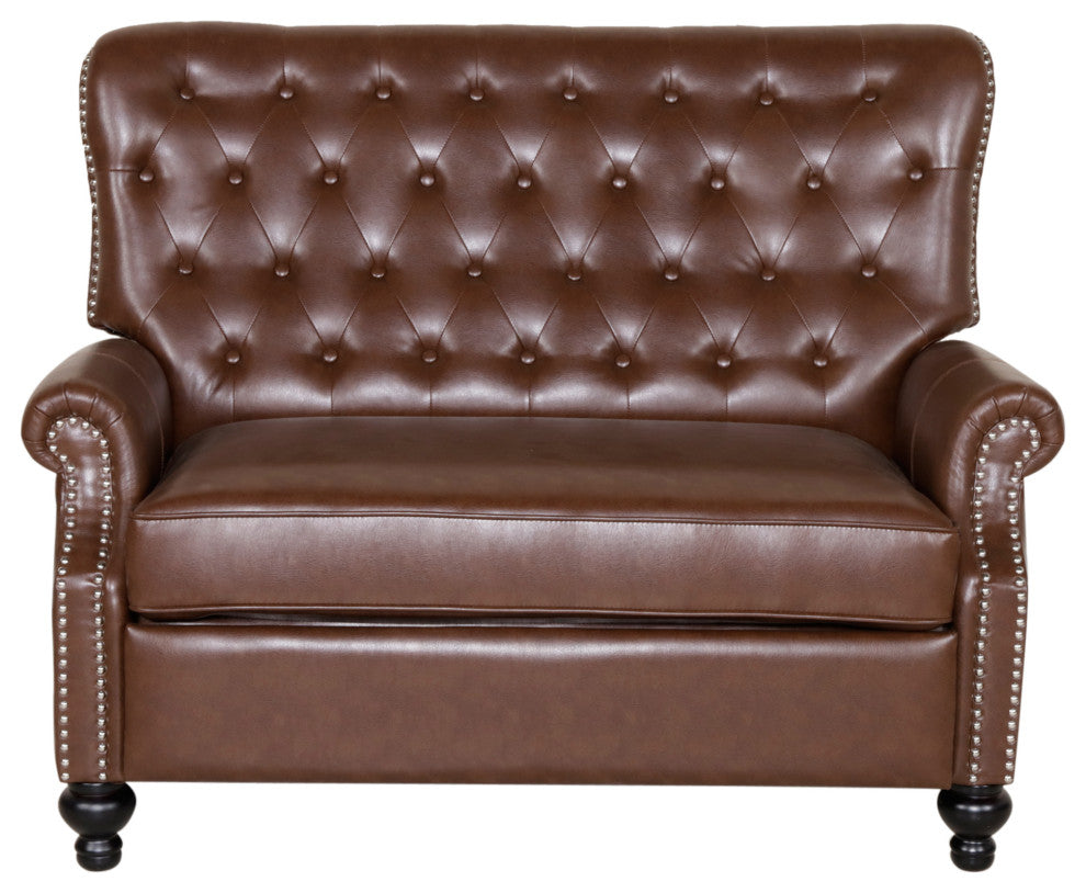 Belknap Faux Leather Tufted Oversized Recliner, Nailhead Trim, Dark Brown + Espr
