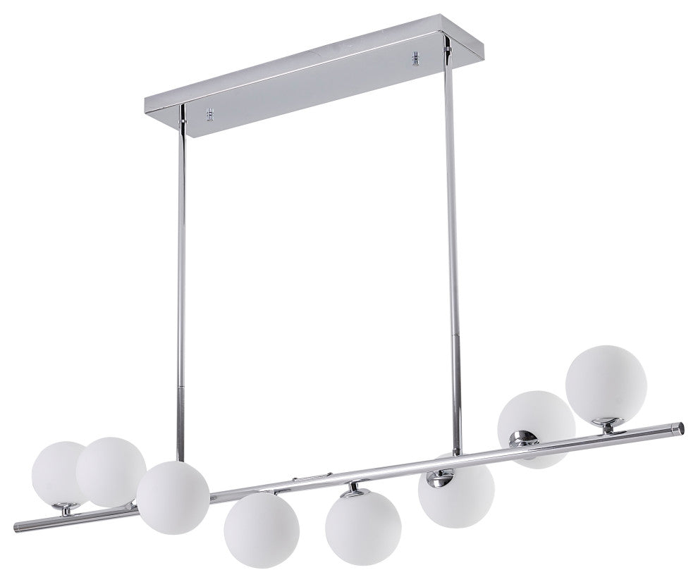 8-Light 42" Black Metal Chandelier With Glass Shades, Chrome