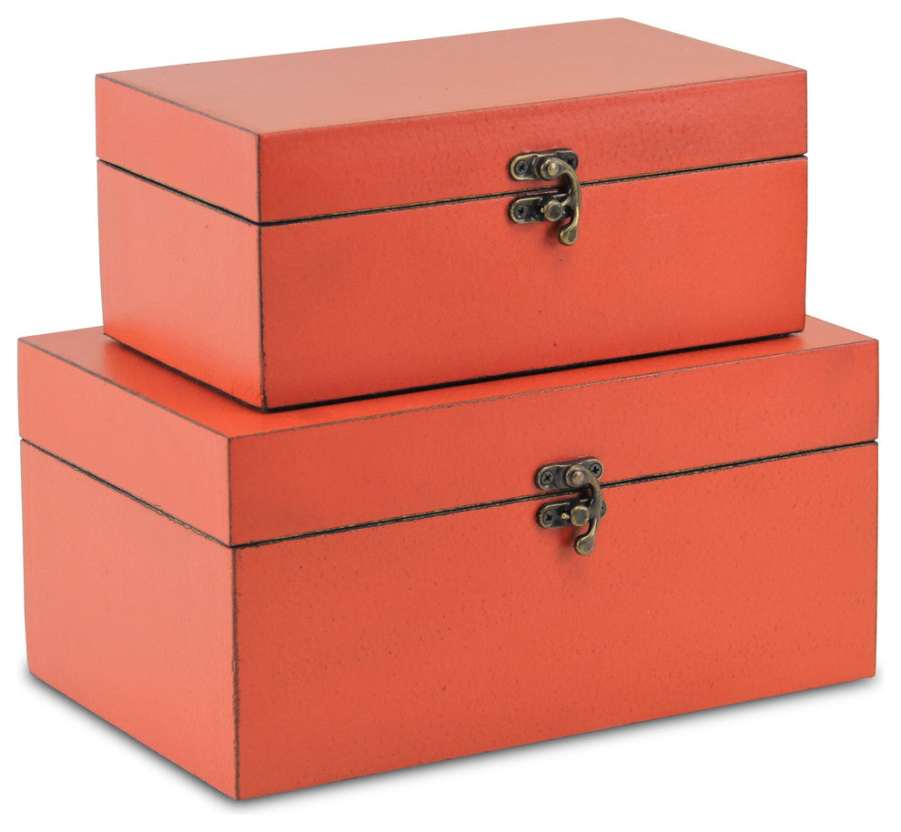 Weathered Orange Boxes, Set of 2