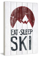 "Eat Sleep Ski Mountains" Painting Print on White Wood, 30"x45"