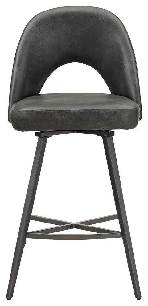 Tierno 24" Counter Height Metal Swivel Stools, Set of 2, Dark Grey PU Leather