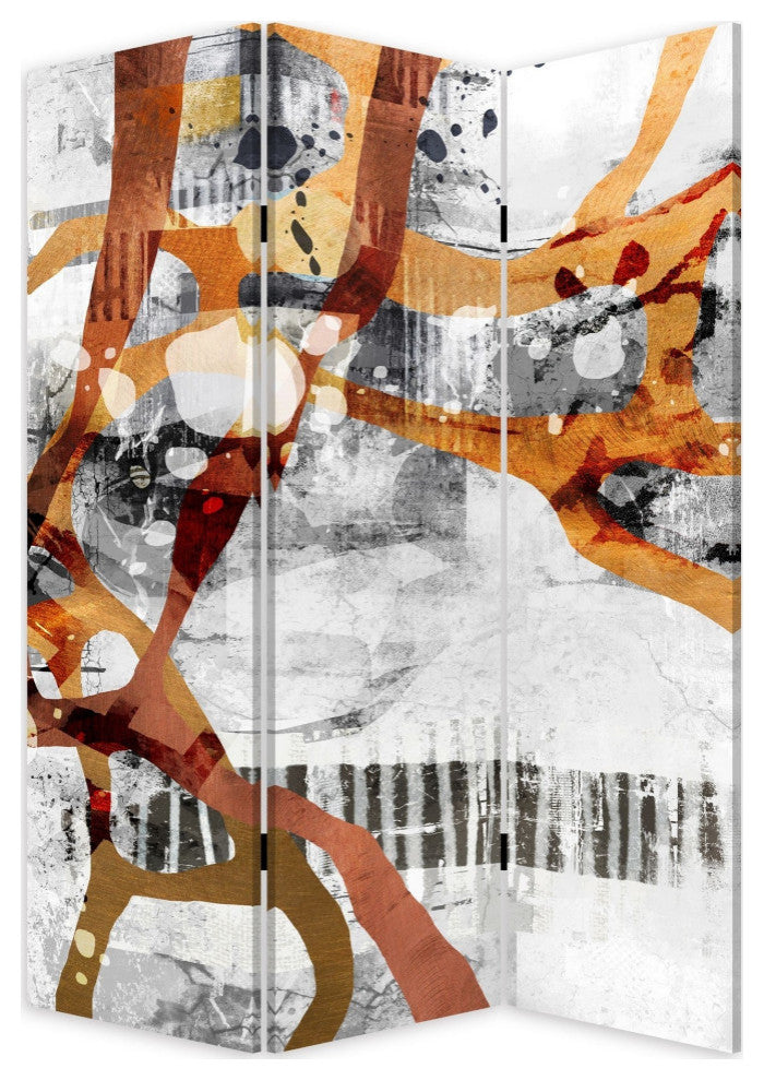 Benzara BM238285 72" 3 Panel Canvas Room Divider With Splash Print, Multicolor