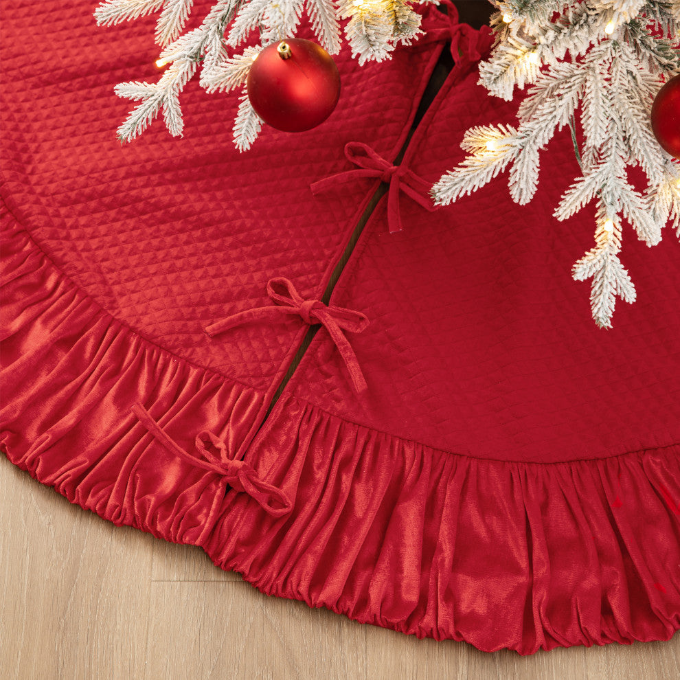 72"D Velvet Ruffled Christmas Tree Skirt