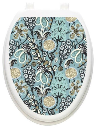 Abstract Flowers Toilet Tattoos Seat Cover, Vinyl Lid Decal, Bathroom Decor, Elongated