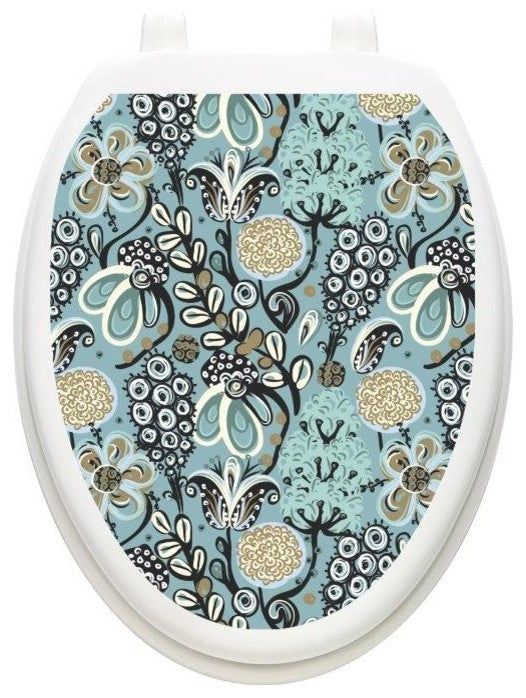 Abstract Flowers Toilet Tattoos Seat Cover, Vinyl Lid Decal, Bathroom Decor, Elongated